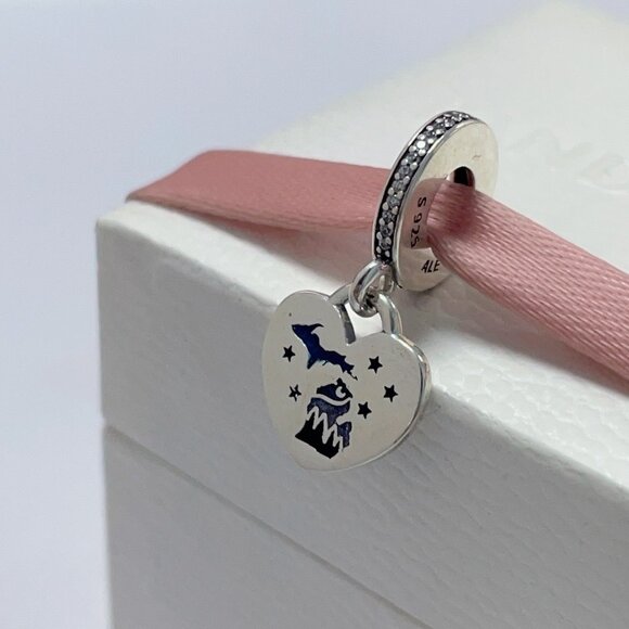 MAJESTIC MICHIGAN SILVER PANDORA HEART DANGLE CHARM - Picture 1 of 4